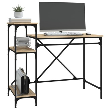 vidaXL Γραφείο με Ράφια Sonoma Δρυς 105x50x90cm Επεξ. Ξύλο/Σίδηρος 1 τεμ.