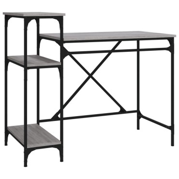 vidaXL Γραφείο με Ράφια Γκρι Sonoma 105x50x90cm Επεξ. Ξύλο/Σίδηρος 1 τεμ.