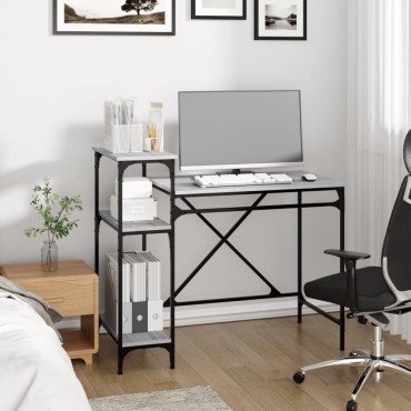 vidaXL Γραφείο με Ράφια Γκρι Sonoma 105x50x90cm Επεξ. Ξύλο/Σίδηρος 1 τεμ.