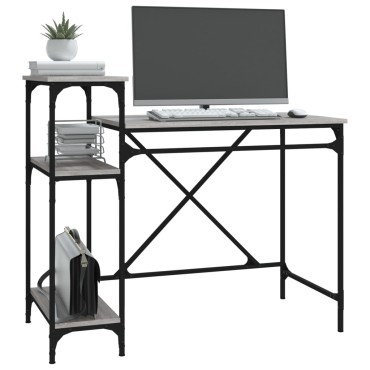 vidaXL Γραφείο με Ράφια Γκρι Sonoma 105x50x90cm Επεξ. Ξύλο/Σίδηρος 1 τεμ.