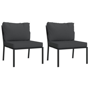vidaXL Καρέκλες Κήπου 2 τεμ. 60x74x79cm Ατσάλι με Γκρι Μαξιλάρια Διθέσιος