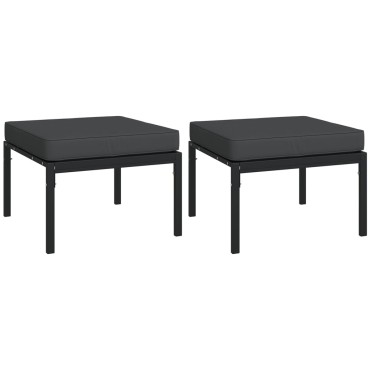 vidaXL Υποπόδια Κήπου 2 τεμ. 60x60x35cm Ατσάλι με Γκρι Μαξιλάρια Διθέσιος