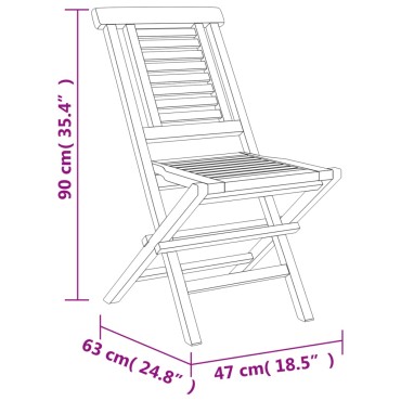 vidaXL Καρέκλες Κήπου Πτυσσόμενες 2 τεμ. 47x63x90cm Μασίφ Ξύλο Teak