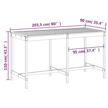 vidaXL Τραπέζι Κήπου Καφέ Μελί 203,5x90x110cm από Μασίφ Ξύλο Πεύκου 1 τεμ.