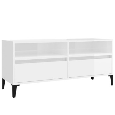 vidaXL Έπιπλο Τηλεόρασης Γυαλ. Λευκό 100x34,5x44,5cm Επεξεργ. Ξύλο