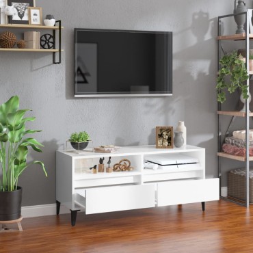 vidaXL Έπιπλο Τηλεόρασης Γυαλ. Λευκό 100x34,5x44,5cm Επεξεργ. Ξύλο