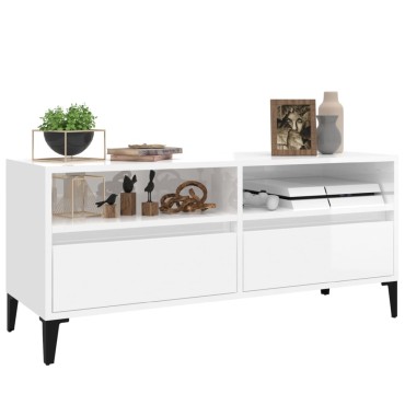 vidaXL Έπιπλο Τηλεόρασης Γυαλ. Λευκό 100x34,5x44,5cm Επεξεργ. Ξύλο