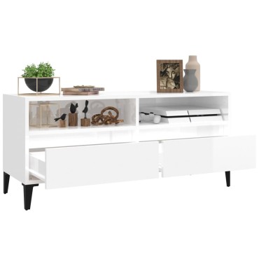 vidaXL Έπιπλο Τηλεόρασης Γυαλ. Λευκό 100x34,5x44,5cm Επεξεργ. Ξύλο