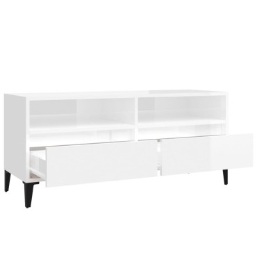 vidaXL Έπιπλο Τηλεόρασης Γυαλ. Λευκό 100x34,5x44,5cm Επεξεργ. Ξύλο