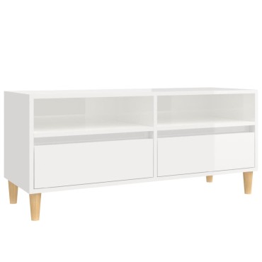vidaXL Έπιπλο Τηλεόρασης Γυαλ. Λευκό 100x34,5x44,5cm Επεξεργ. Ξύλο