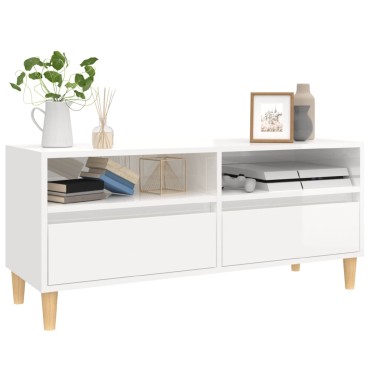 vidaXL Έπιπλο Τηλεόρασης Γυαλ. Λευκό 100x34,5x44,5cm Επεξεργ. Ξύλο