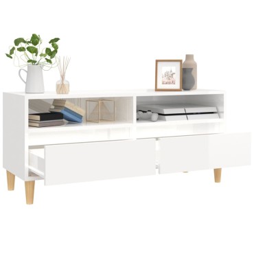 vidaXL Έπιπλο Τηλεόρασης Γυαλ. Λευκό 100x34,5x44,5cm Επεξεργ. Ξύλο