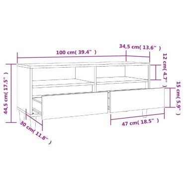 vidaXL Έπιπλο Τηλεόρασης Μαύρο 100x34,5x44,5cm Επεξεργ. Ξύλο