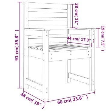 vidaXL Καρέκλες Κήπου 2 τεμ. 60x48x91cm Μασίφ Ξύλο Πεύκου