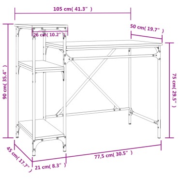 vidaXL Γραφείο με Ράφια Μαύρο 105x50x90cm Επεξ. Ξύλο/Σίδηρος 1 τεμ.