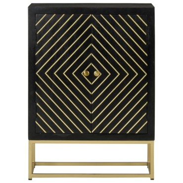 vidaXL Ντουλάπι με 2 Πόρτες Μαύρο/Χρυσό 55x30x75cm Μασίφ Ξύλο Μάνγκο 1 τεμ.