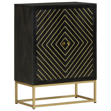 vidaXL Ντουλάπι με 2 Πόρτες Μαύρο/Χρυσό 55x30x75cm Μασίφ Ξύλο Μάνγκο 1 τεμ.