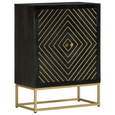 vidaXL Ντουλάπι με 2 Πόρτες Μαύρο/Χρυσό 55x30x75cm Μασίφ Ξύλο Μάνγκο 1 τεμ.