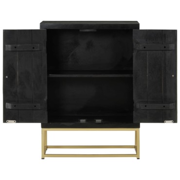 vidaXL Ντουλάπι με 2 Πόρτες Μαύρο/Χρυσό 55x30x75cm Μασίφ Ξύλο Μάνγκο 1 τεμ.