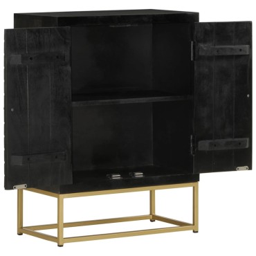 vidaXL Ντουλάπι με 2 Πόρτες Μαύρο/Χρυσό 55x30x75cm Μασίφ Ξύλο Μάνγκο 1 τεμ.