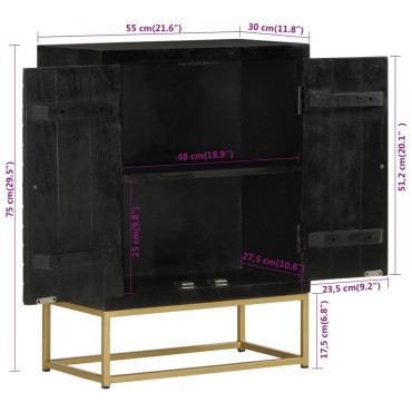 vidaXL Ντουλάπι με 2 Πόρτες Μαύρο/Χρυσό 55x30x75cm Μασίφ Ξύλο Μάνγκο 1 τεμ.