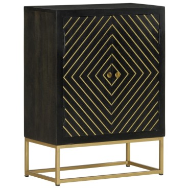 vidaXL Ντουλάπι με 2 Πόρτες Μαύρο/Χρυσό 55x30x75cm Μασίφ Ξύλο Μάνγκο 1 τεμ.