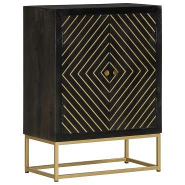 vidaXL Ντουλάπι με 2 Πόρτες Μαύρο/Χρυσό 55x30x75cm Μασίφ Ξύλο Μάνγκο 1 τεμ.