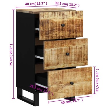 vidaXL Συρταριέρα με 3 Συρτάρια 40x33,5x75cm από Μασίφ Ξύλο Μάνγκο 1 τεμ.
