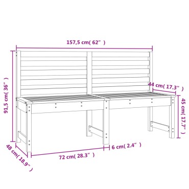 vidaXL Παγκάκι Κήπου από Μασίφ Ξύλο Πεύκου 157,5x48x91,5cm 1 τεμ.