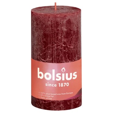 Bolsius Κεριά Κύλινδρος Ρουστίκ Shine 4τεμ Βελούδινο Κόκκινο 130x68χιλ