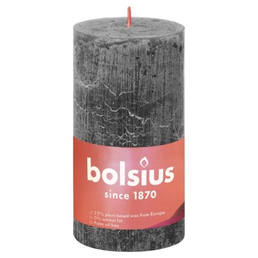 Bolsius Κεριά Κύλινδρος Ρουστίκ Shine 4 τεμ. Θυελλώδες Γκρι 130x68 χιλ