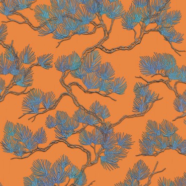 DUTCH WALLCOVERINGS Ταπετσαρία Τοίχου Πεύκο Μπλε & Πορτοκαλί