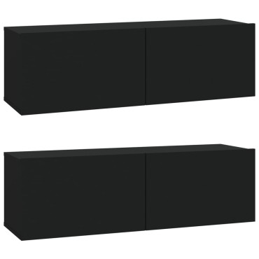 vidaXL Έπιπλα Τηλεόρασης Τοίχου 2 τεμ. Μαύρα 100x30x30cm Επεξ. Ξύλο