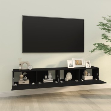 vidaXL Έπιπλα Τηλεόρασης Τοίχου 2 τεμ. Μαύρα 100x30x30cm Επεξ. Ξύλο