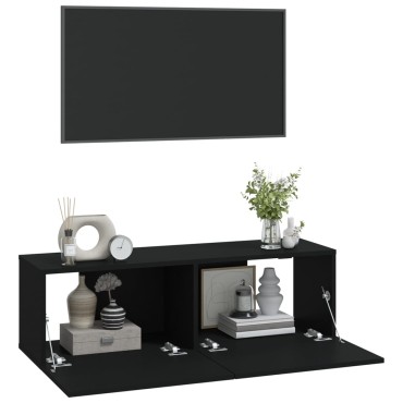 vidaXL Έπιπλα Τηλεόρασης Τοίχου 2 τεμ. Μαύρα 100x30x30cm Επεξ. Ξύλο