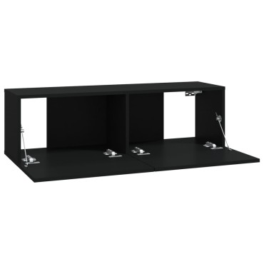 vidaXL Έπιπλα Τηλεόρασης Τοίχου 2 τεμ. Μαύρα 100x30x30cm Επεξ. Ξύλο