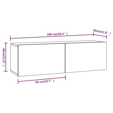vidaXL Έπιπλα Τηλεόρασης Τοίχου 2 τεμ. Μαύρα 100x30x30cm Επεξ. Ξύλο