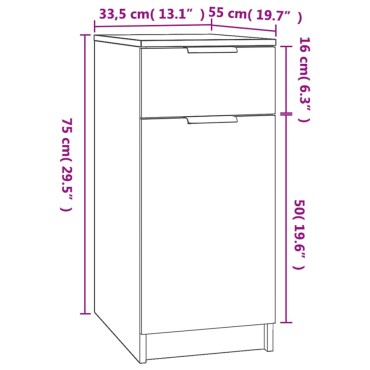 vidaXL Ντουλάπι Γραφείου Μαύρο 33,5x50x75cm Επεξεργασμένο Ξύλο 1 τεμ.