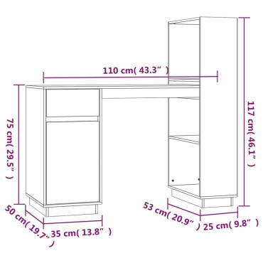 vidaXL Γραφείο Μελί 110x53x117cm από Μασίφ Ξύλο Πεύκου 1 τεμ.