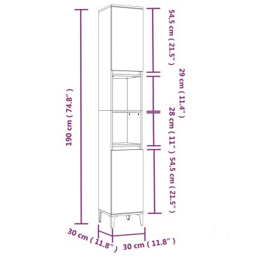 vidaXL Ντουλάπι Μπάνιου Λευκό 30x30x190cm από Επεξεργασμένο Ξύλο