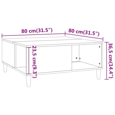 vidaXL Τραπεζάκι Σαλονιού Μαύρο 80x80x36,5cm Επεξεργασμένο Ξύλο 1 τεμ.