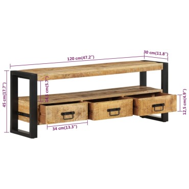 vidaXL Έπιπλο Τηλεόρασης 120x30x45cm από Μασίφ Ξύλο Μάνγκο