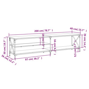 vidaXL Έπιπλο Τηλεόρασης Μαύρο 200x40x50cm από Επεξεργ. Ξύλο/Μέταλλο