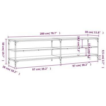 vidaXL Έπιπλο Τηλεόρασης Μαύρο 200x30x50cm Επεξεργ. Ξύλο / Μέταλλο