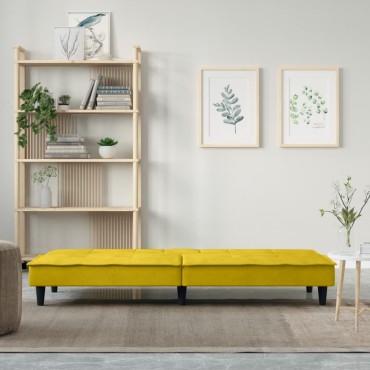 vidaXL Καναπές Κρεβάτι με Ποτηροθήκες Κίτρινος Βελούδινος 200x89x70cm 1 τεμ. Γωνιακός