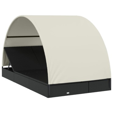 vidaXL Ξαπλώστρα 2 Ατόμων Στρογγ Οροφή Μαύρη 211x111x140cm Συνθ. Ρατάν 1 τεμ.