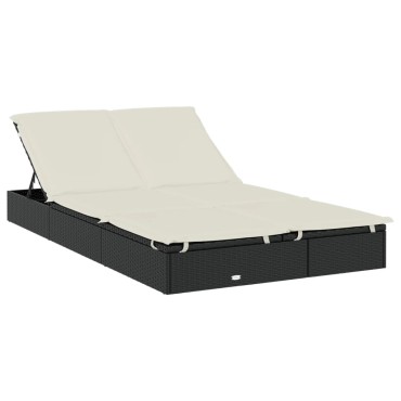 vidaXL Ξαπλώστρα 2 Ατόμων Στρογγ Οροφή Μαύρη 211x111x140cm Συνθ. Ρατάν 1 τεμ.