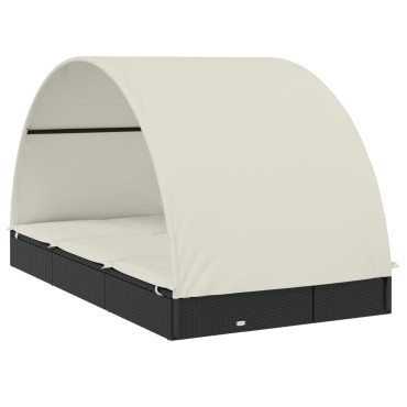 vidaXL Ξαπλώστρα 2 Ατόμων Στρογγ Οροφή Μαύρη 211x111x140cm Συνθ. Ρατάν 1 τεμ.