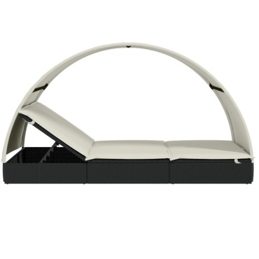 vidaXL Ξαπλώστρα 2 Ατόμων Στρογγ Οροφή Μαύρη 211x111x140cm Συνθ. Ρατάν 1 τεμ.