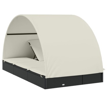 vidaXL Ξαπλώστρα 2 Ατόμων Στρογγ Οροφή Μαύρη 211x111x140cm Συνθ. Ρατάν 1 τεμ.